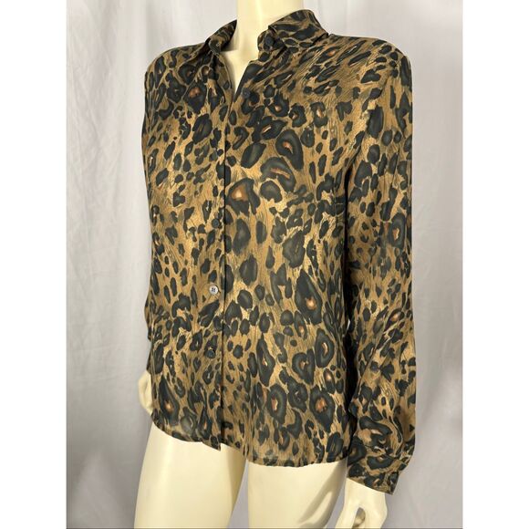 Vintage Chaus Women’s Blouse Leopard Animal Print Long Sleeve Button Front Chiff - Picture 2 of 13